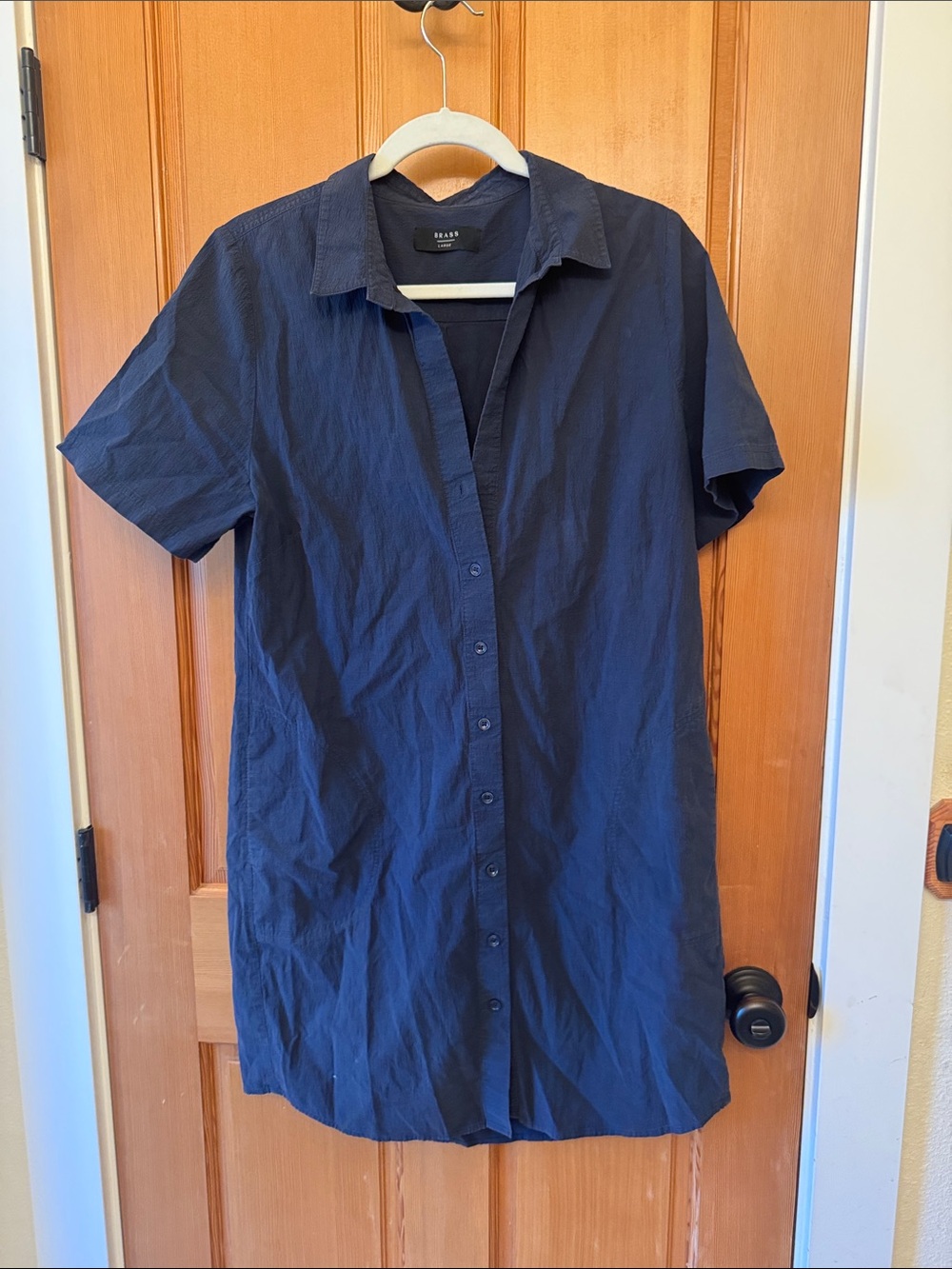 Button-Front Navy Mini Shirt Dress